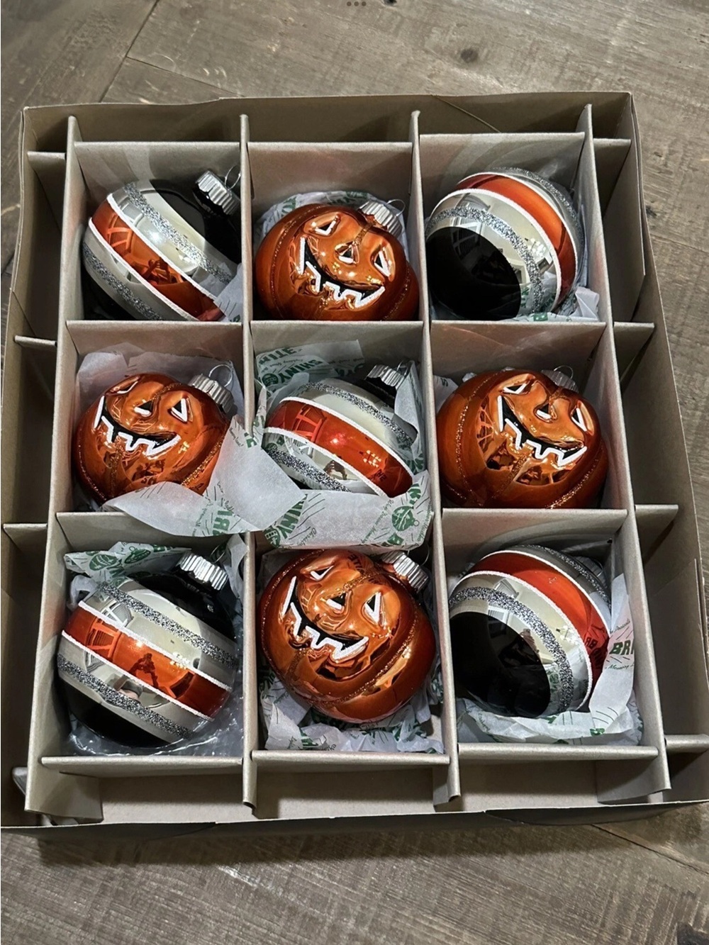 Christopher Radko Shiny Brite Halloween Jack-O'-Lantern Stripe Glass Ornaments